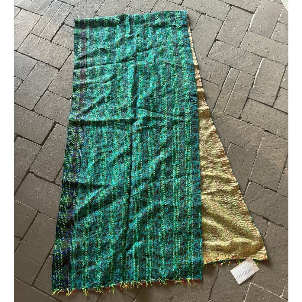 V&A Silk Kantha Scarf Wrap Green NWT